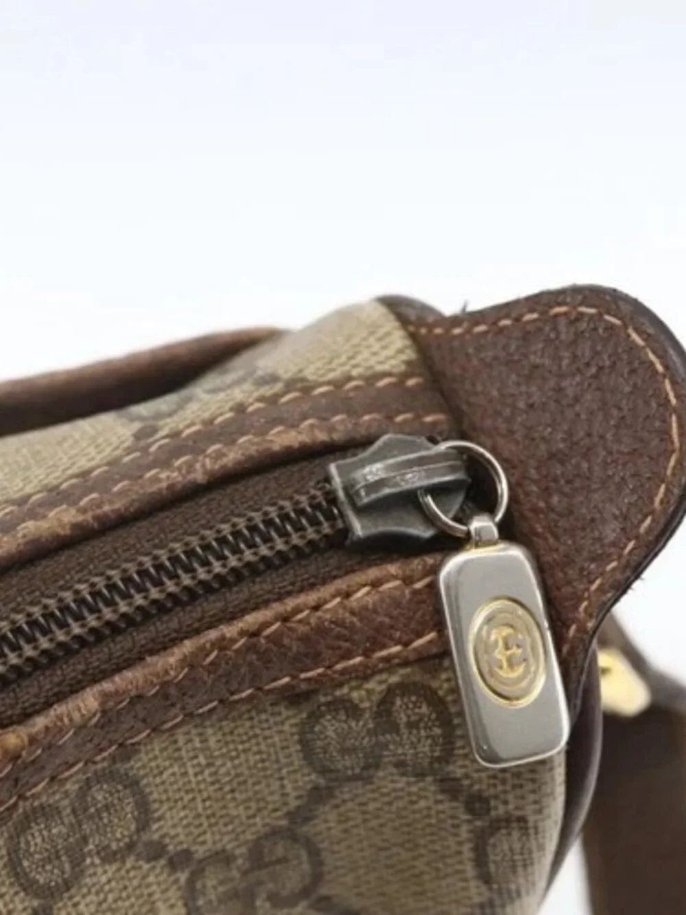 GUCCI GG Supreme Web Sherry Line Bag PVC Beige Gold 89 02 077 Auth 165219 - Picture 9 of 16